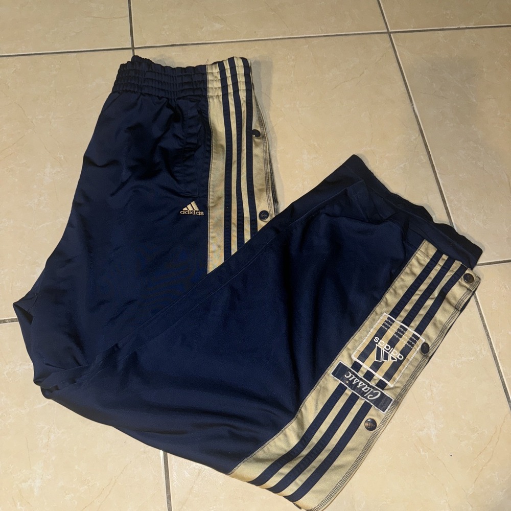 VTG 3 Stripes Adidas Breakaway Snap Pants Mens L Blue Gold Y2K Thrashed Classic